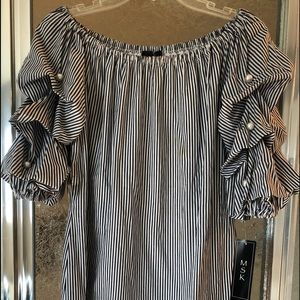 Black and white striped dress with pearls